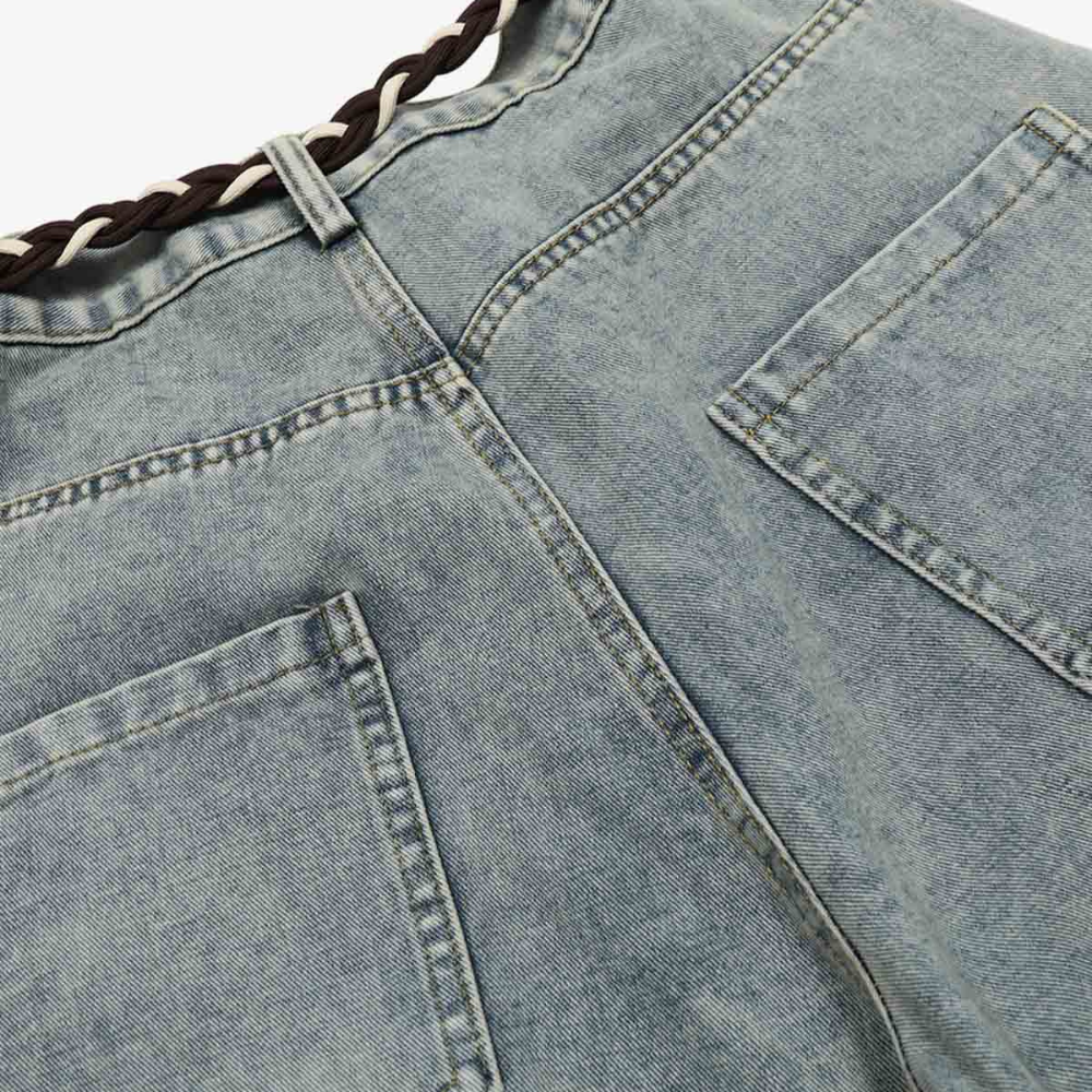 Retro Patchwork Barrel Jeans - Black