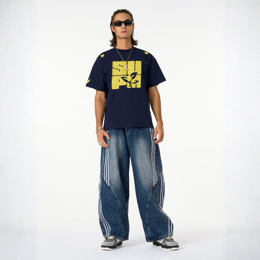 Denim Striped Barrel Jeans - Black