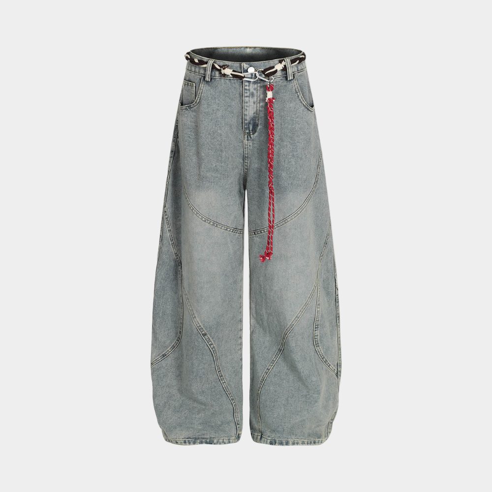 Retro Patchwork Barrel Jeans - Black