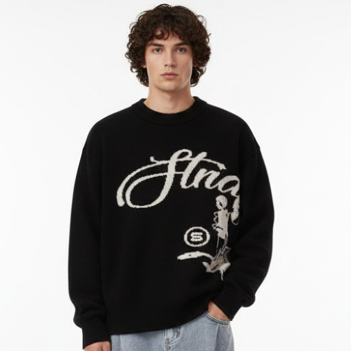 'Structure' Graphic Knitted Sweater - Moss Green