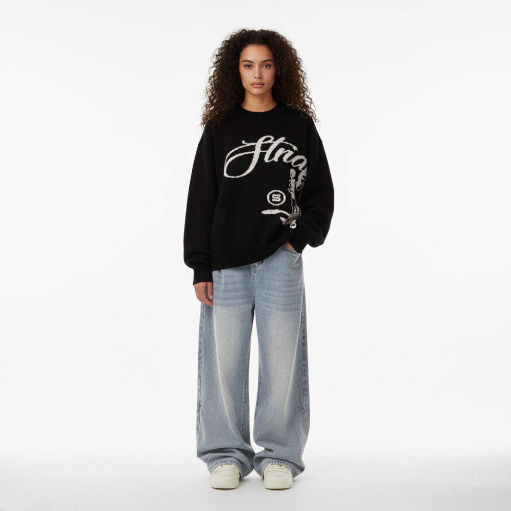 'Structure' Graphic Knitted Sweater - Black