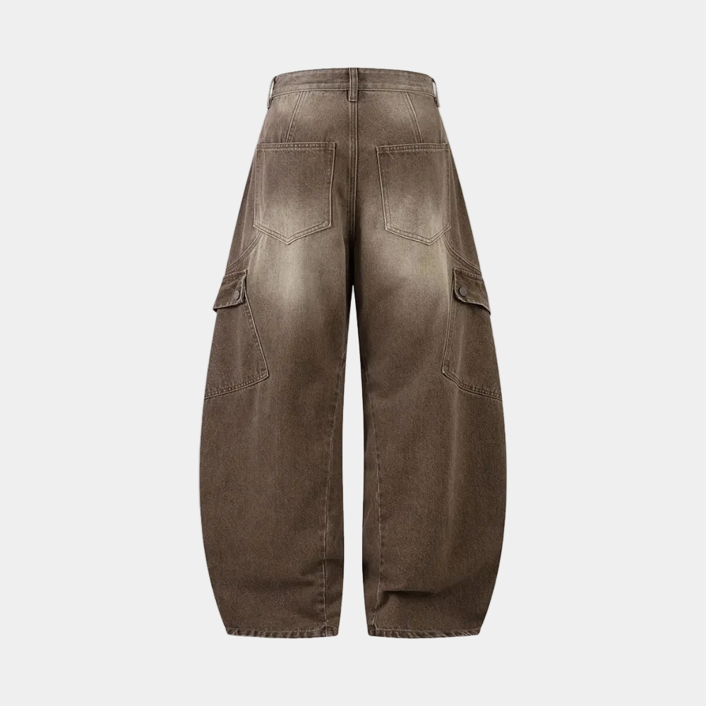 Vintage Washed Workwear Barrel Jeans