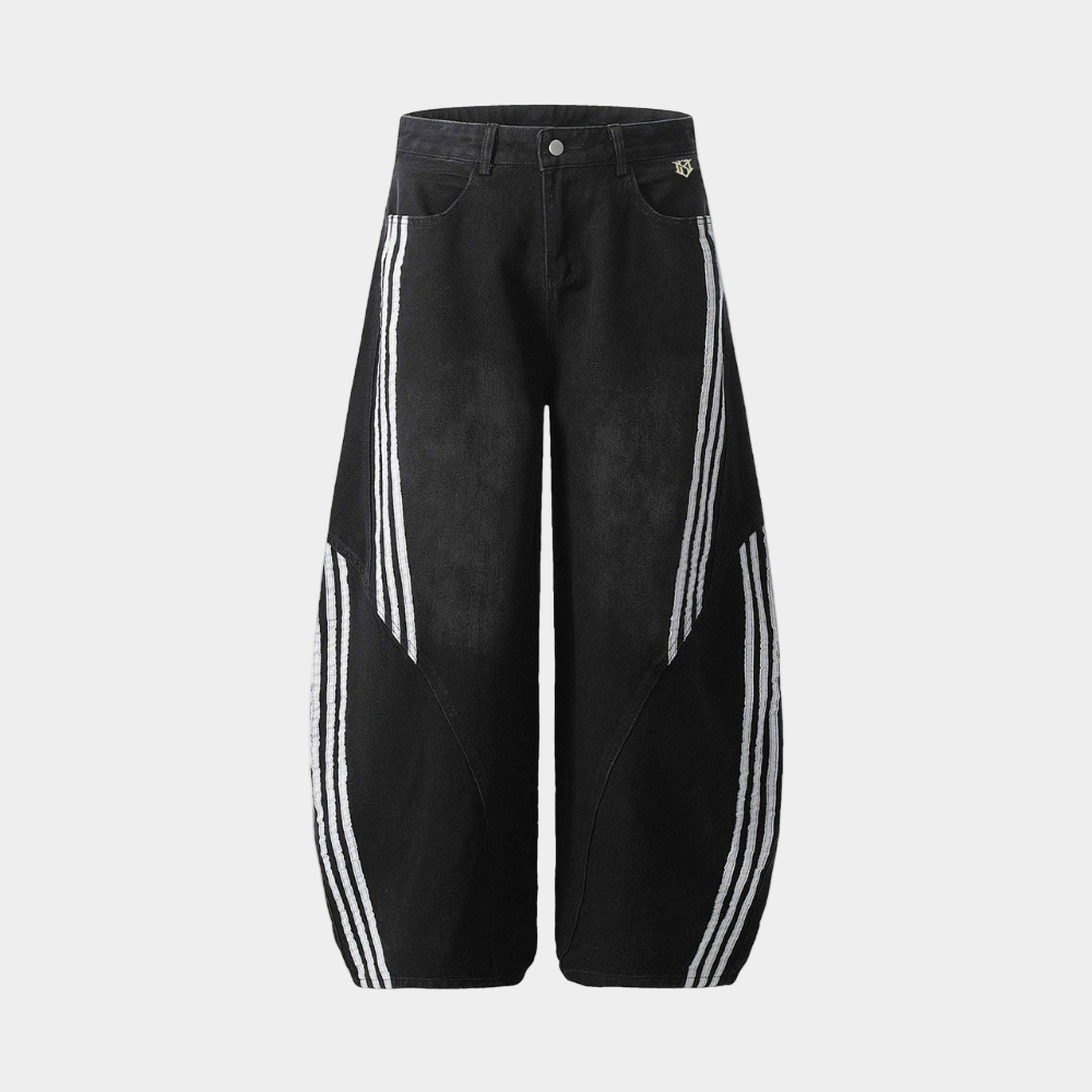 Denim Striped Barrel Jeans - Black