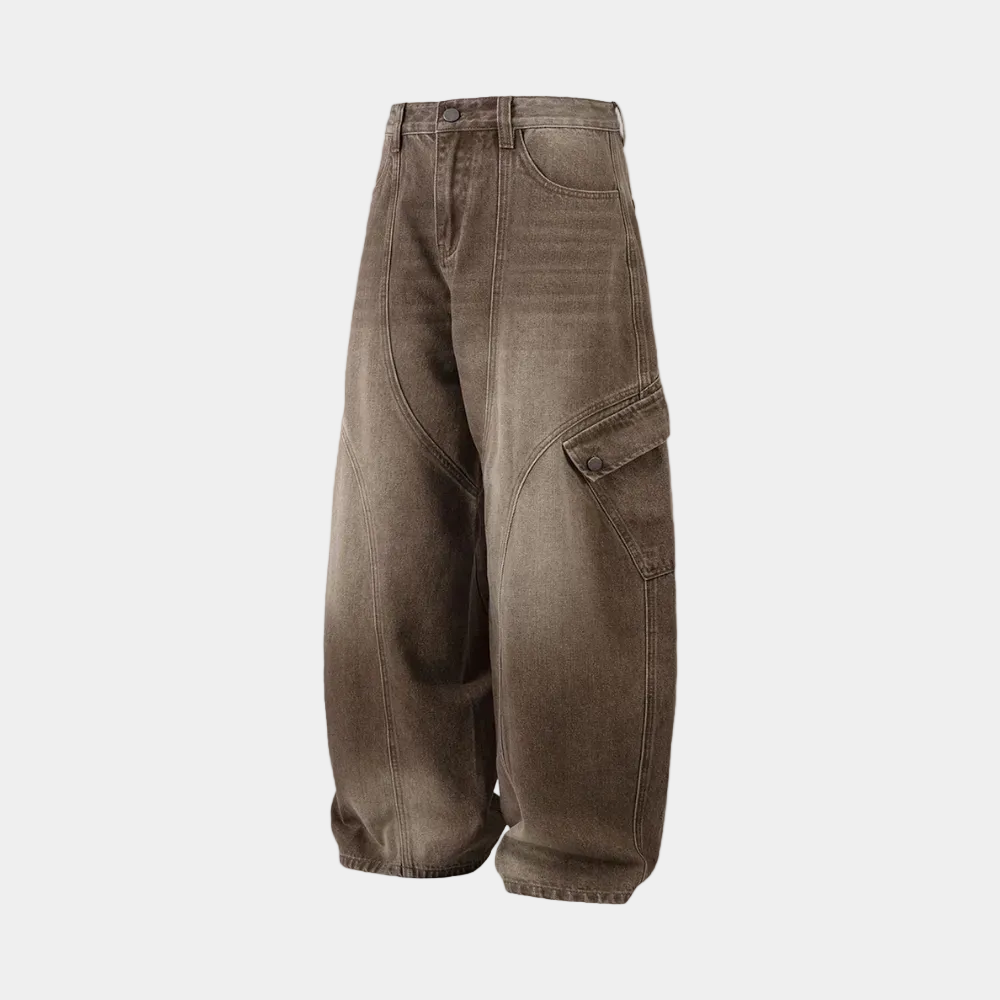 Vintage Washed Workwear Barrel Jeans