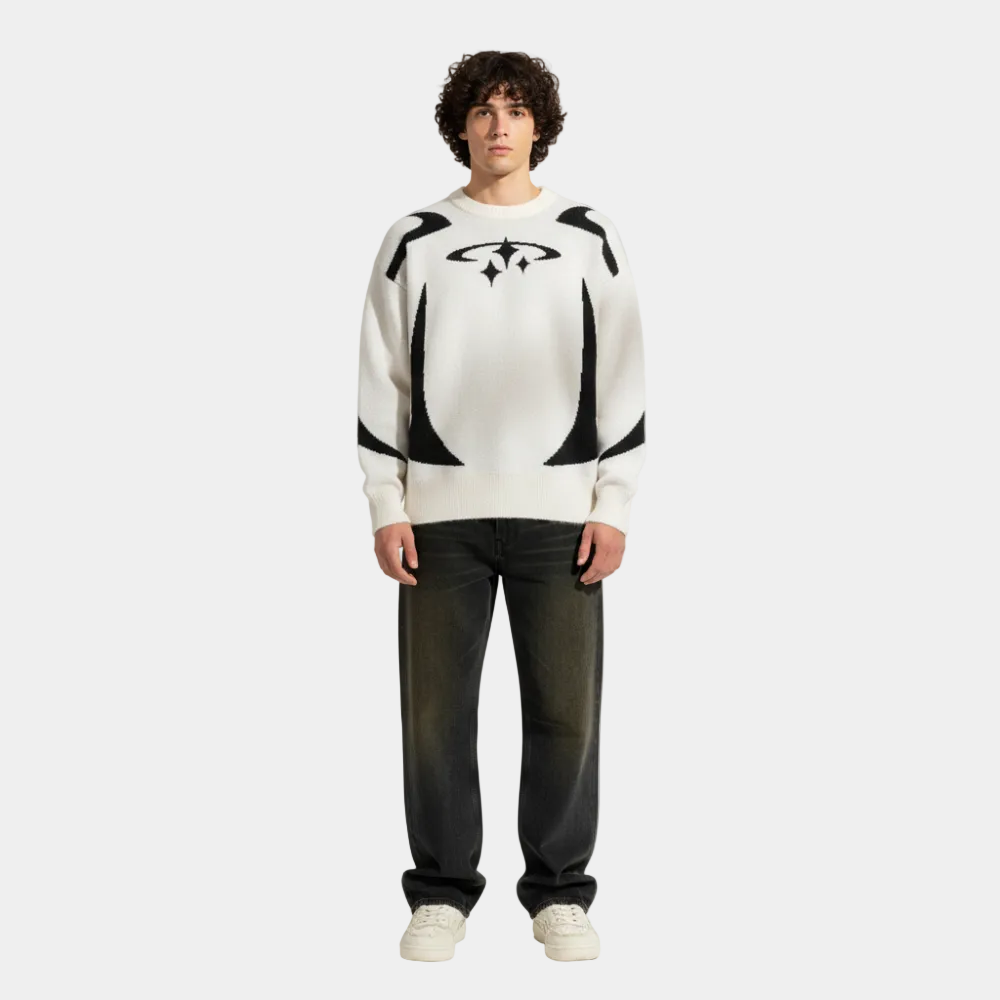 Y2K Stars Knitted Sweater - Grey