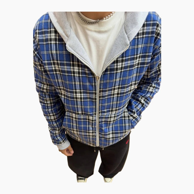 Checkered Inside Out Zipper - Gray