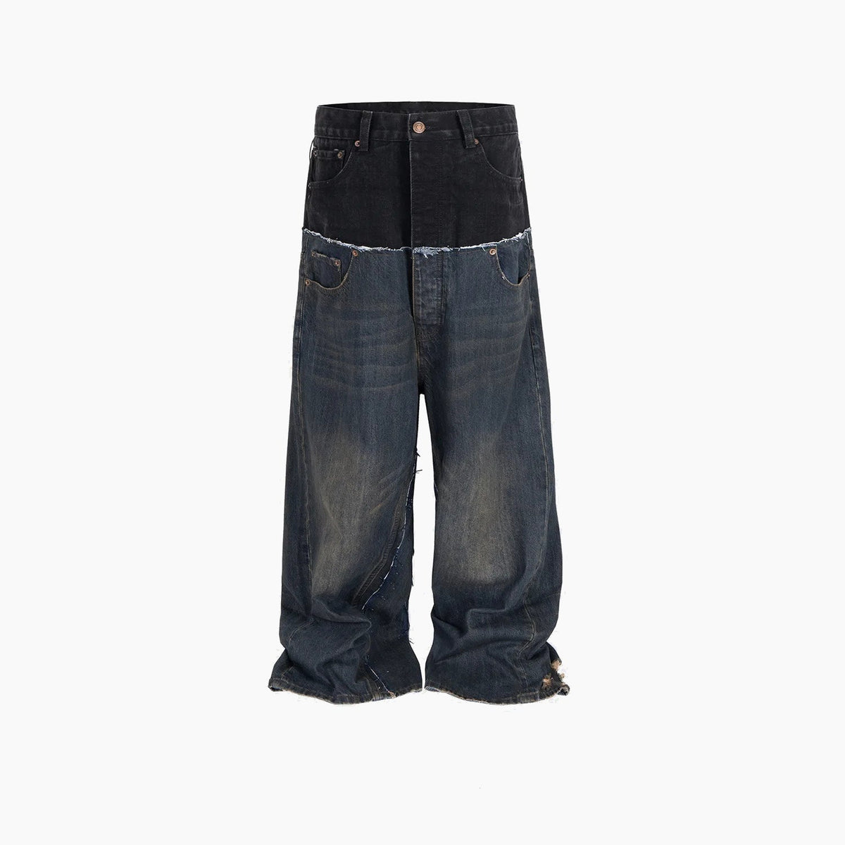 Cut-Up Washed Baggy Jeans